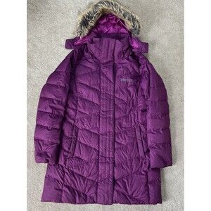 Marmot Down Puffer Jacket Womens Medium Purple 700 Fill Hooded Fur Trim Coat